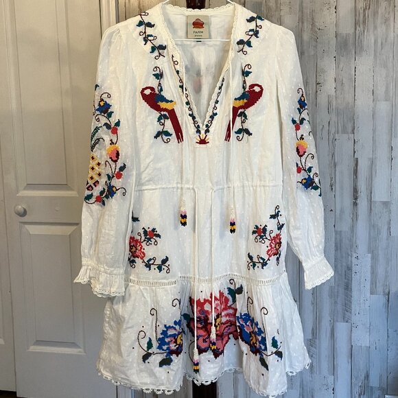 FARM Rio - Macaw Cross Stitch Embroidered Mini Dress - XS - Picture 2 of 16